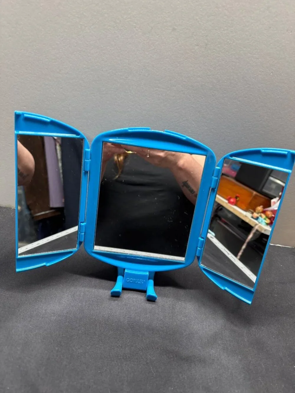 Conair Folding Triple-Panel Vanity Mirror Blue Compact & Lightweight Design